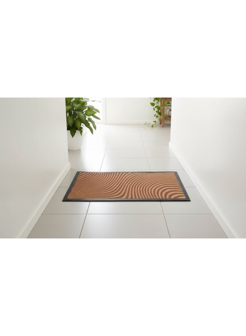 Soft & Fresh Set of 2 Heavy Duty Abstract Wave Coir Door Mat with Rubber Border – Non-Slip Indoor & Outdoor Entrance Mat – Brown/Beige - Image 3